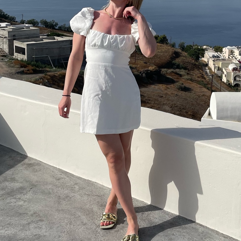 Zara White puff sleeve mini dress